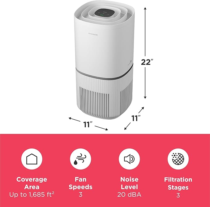 Frigidaire PureA300 XL HEPA Air Purifier with Wi-Fi for Large Rooms, Covers up to 1,685 Sq. Ft., 3-Stage Filtration, Energy Star Certification, Air Quality Monitoring, Smart Mode, Ultra Quiet, White-PurrikoPets