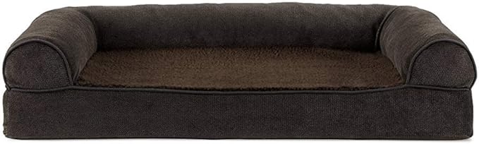 FurHaven Soft, Orthopedic Foam Sofa Dog Bed with Washable & Removable Cover - Sherpa/Chenille - Coffee, Dogs Up to 35 lbs - Medium-PurrikoPets