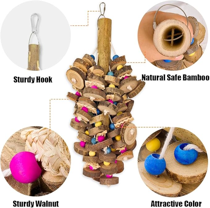 Extra Large Bird Parrot Toys- 19.7 inch Multicolored Natural Wooden Block Parrot Chewing Toy Suggested for Macaws cokatoos, African Grey and a Variety of Amazon Parrots. (Large Size)-PurrikoPets