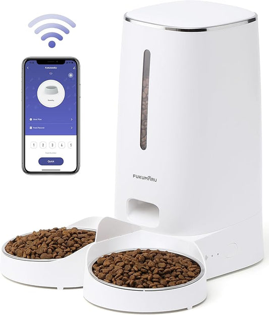 FUKUMARU Automatic Cat Feeder, 4L Dog Feeders with Double Bowls, Support DIY Meals and Timed Control WiFi Cat sFood Dispenser, Suit for Most Pet Food-PurrikoPets