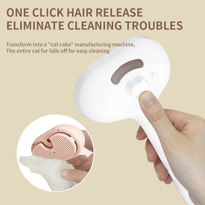 3-in-1 Steam Brush for Cats - Self Cleaning Cat Brush with Anti-Static & Shedding Control, Rechargeable Pet Grooming Tool for Long/Short Hair Cats & Dogs(Pink)-PurrikoPets