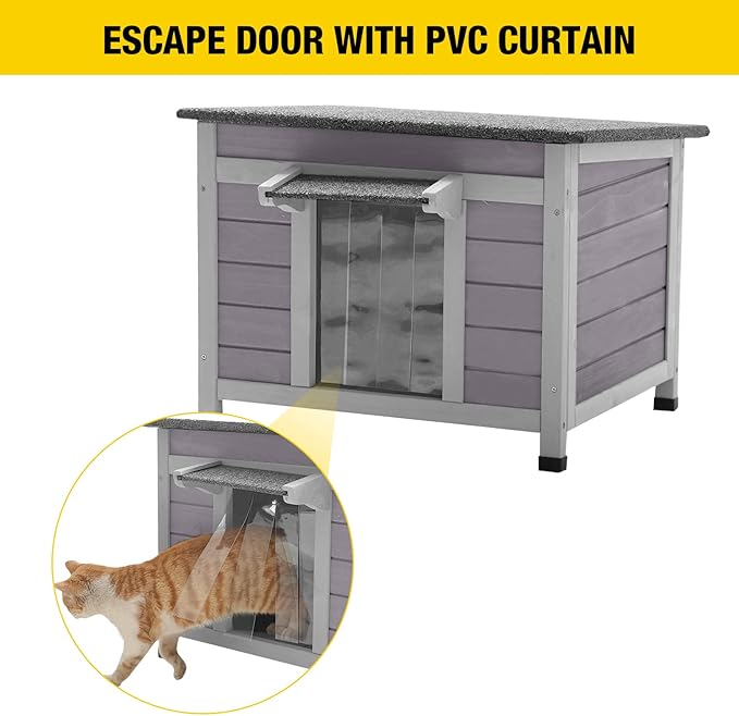 Aivituvin Cat House Waterproof Feral Kitty Shelter Outdoor Indoor Rabbit Hutch for Bunnies,Cats,Dogs and Other Small Animals,Asphalt Roof-PurrikoPets