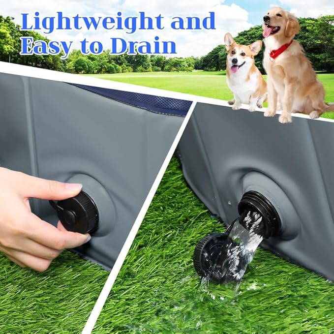 Foldable Dog Bath Swimming Pool 71'' Plastic Kiddie Pool Professional Tub Collapsible Grooming Bathtub for Pets Kids Baby and Toddler, 71 x 12 Inches Gray-PurrikoPets