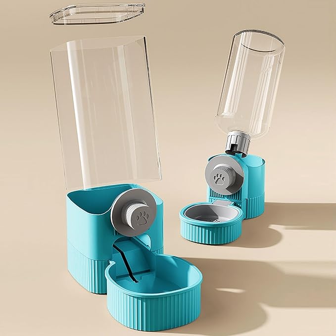 GKYZBB Hanging Automatic Food Water Dispenser,Rabbit Feeder Guinea Pig Water Bottle Food Feeder for Ferret Guinea Pig Rabbit Bunny Cage Accessories (Blue, 520ml+1200ml)-PurrikoPets