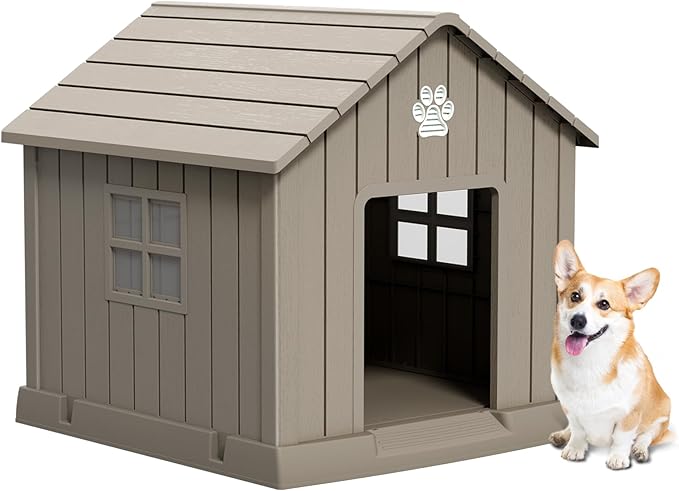 Dog House Indoor Outdoor for Small to Large Sized Dogs Resin Outdoor Dog House with Ventilation Puppy Shelter with Elevated Floor, Easy to Assemble, Blue-PurrikoPets