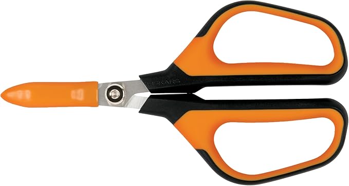 Fiskars Comfort Loop Micro-Tip Pruning Snips - 7" Garden Shears with Sheath and Extra Large SoftGrip Handle - Yard and Garden Tools - Orange/Black-PurrikoPets