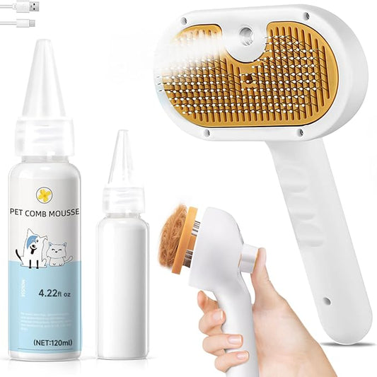 3-in-1 Pet Steam Brush Set for Dogs & Cats, Grooming Comb with Spray, Defur Tool, Water-Assisted Hair Removal, Gentle Cat & Dog Spritz Brush, Multi-Purpose Steam Grooming Kit-PurrikoPets