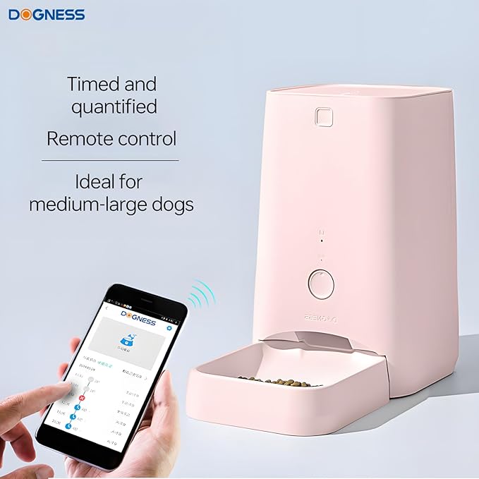 DOGNESS 6L Smart Feeder, Wi-Fi Enabled Pet Feeder for Cat and Dog, Smartphone App for iOS and Android, Portion Control, Fresh Lock System Auto Food Dispenser Pink-PurrikoPets