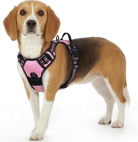 Eagloo Dog Harness Small Sized Dog, No Pull Service Vest with Reflective Strips and Control Handle, Adjustable and Comfortable for Easy Walking, No Choke Pet Harness with 2 Metal Rings, Pink, S-PurrikoPets