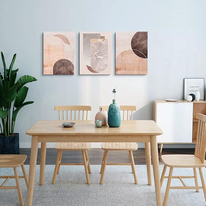 AHUASJART Boho Wall Decor Living Room Canvas Wall Art For Office Family Wall Decorations For Bedroom Modern Abstract Geometry Paintings Canvas Pictures Artwork Inspirational Home Decor 3 Pieces Set-PurrikoPets