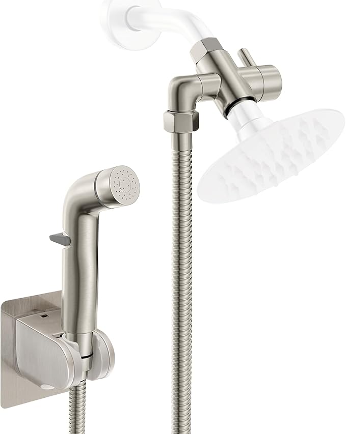 Dog Shower Attachment Metal, YDmeet Pet Shower Attachment for Fast and Clean Pet Bathing and Dog Washing, Brass Shower diverter, Adjustable Pet Shower Sprayer, 8 ft Hose and Shower Holder, Brushed-PurrikoPets