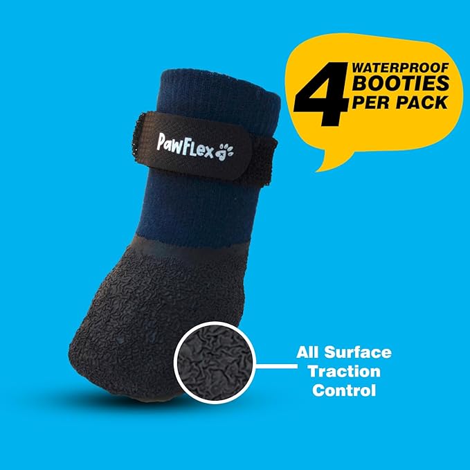 Double Dipped Thick Textured Waterproof Cotton Dog Socks | PawFlex Comfy Pawz Soft Indoor/Outdoor Pet Booties | Non-Slip Silicone Grip at Inner Wrist for No Twisting or Sliding Off| Adjustable Strap-PurrikoPets