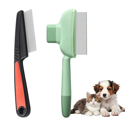2PCS Flea Comb for Dogs & Cats，flea Comb for Cats with Release Button Self-Cleaning，lice comb for Shedding Pet Hair-PurrikoPets