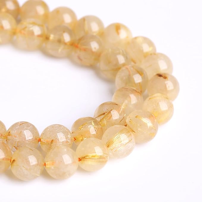 6MM 60PCS Natural Stone Golden Rutile Quartz Beads Gemstone 2A Grade Actinolite Semi Precious Crystal Loose Beads for Jewelry Making DIY Bracelet Necklace 1 Strand