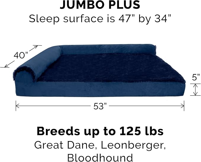 Furhaven Cooling Gel Dog Bed for Large Dogs w/ Removable Bolsters & Washable Cover, For Dogs Up to 125 lbs - Plush & Velvet L Shaped Chaise - Deep Sapphire, Jumbo Plus/XXL-PurrikoPets