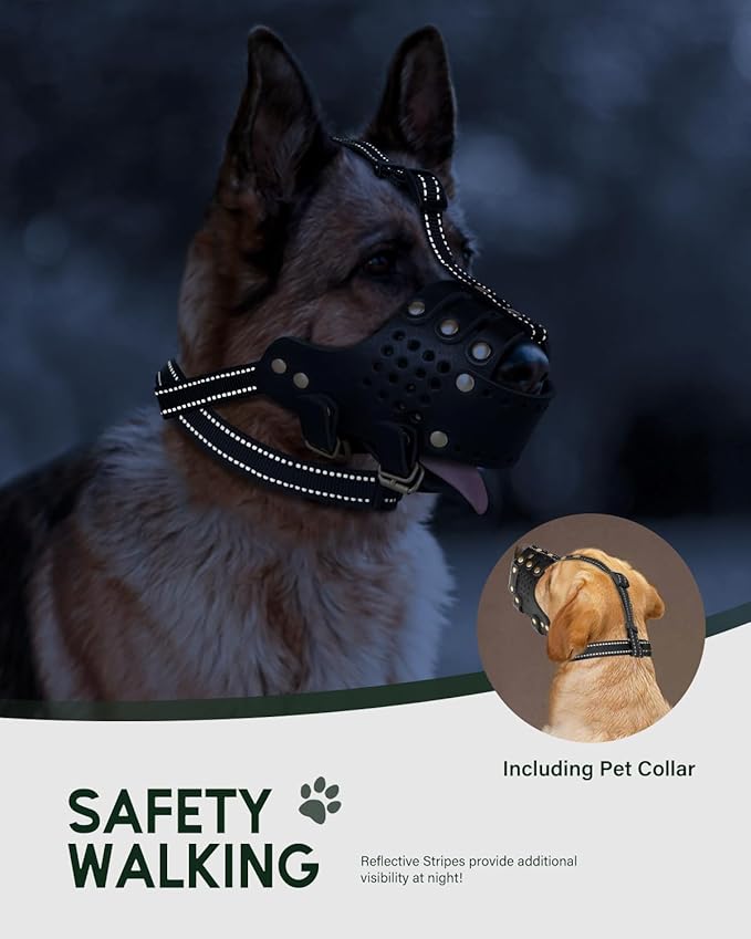 Dog Muzzle, Leather Basket Soft Muzzles Medium Large Breeds, Pitbull Dog Muzzle Amstaff Staffordshire Terrier, German Shepherd Dalmatian Doberman Adjustable (M)-PurrikoPets