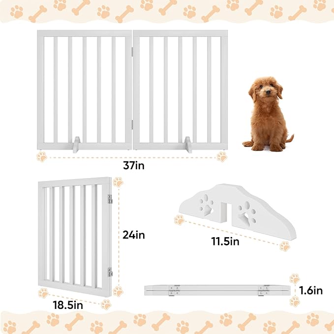Freestanding Foldable Dog Gate 2 Panel,Fully Assembled Dog Gates for Doorways, Wooden Pet Gates for The House, 24-inch Tall Door Gate Indoor-PurrikoPets