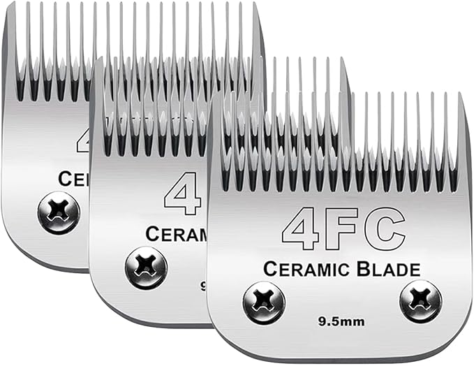 3PCS 4FC Blades Dog Grooming Clipper Replacement Blades Compatible with Andis Pet Clipper/Oster A5/Wahl KM Series Dog Clipper,Ceramic Blade & Stainless Steel Blade-PurrikoPets