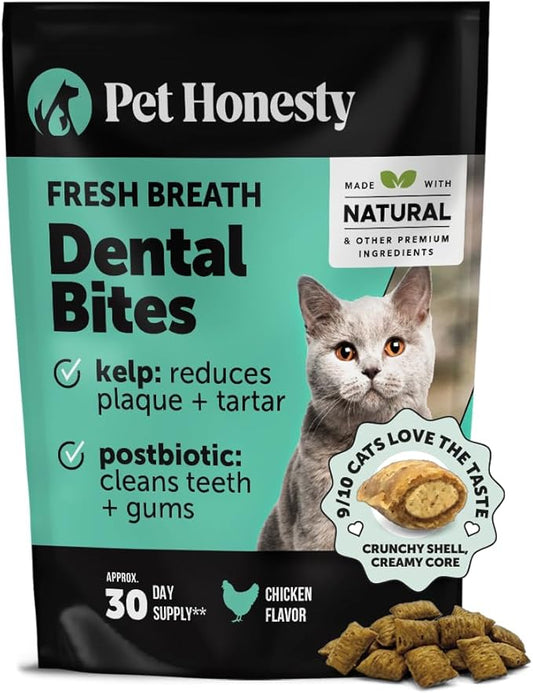 Fresh Dental Bites for Cats - Crunchy & Creamy Cat Dental Treats for Fresh Breath, Plaque + Tartar Control, Cleans Teeth + Gums, Daily Cat Oral Care (30 Day Supply)-PurrikoPets