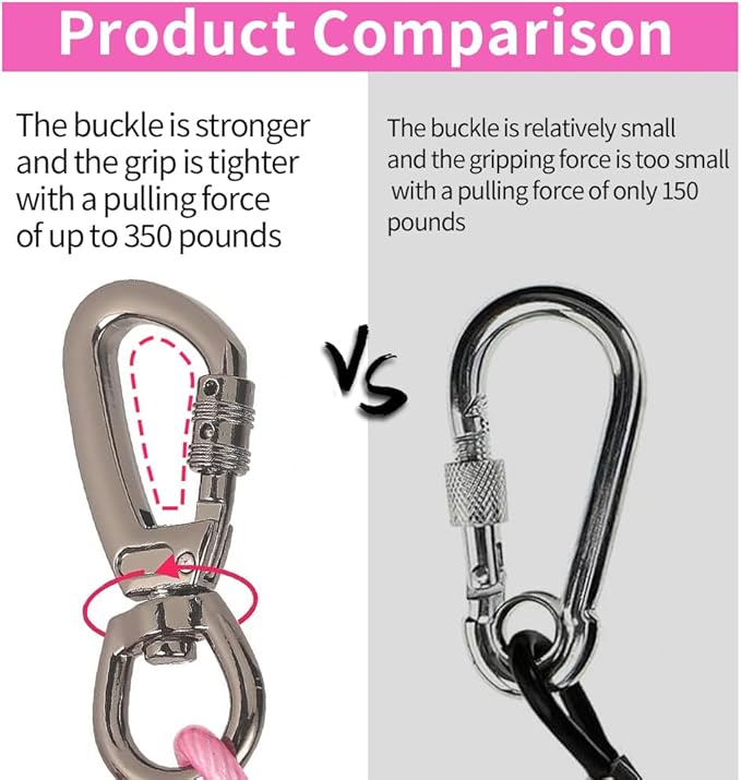 Dog tie Out Cable, 10/20/25/30/50/70/100 feet, Suitable for Dogs up to 350 pounds, Dog Cable with Swivel Buckle, Lightweight, Non-Winding, for Outdoor Camping, Yard Dog Cable (Pink, 10FT)-PurrikoPets