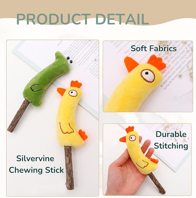 4-Piece Catnip Toys with Valerian Stick Catnip Toys with Various Cute Animal Styles, Plush Cat Toys for Indoor Cats, Cat Chew Toys Kitten Toys-PurrikoPets