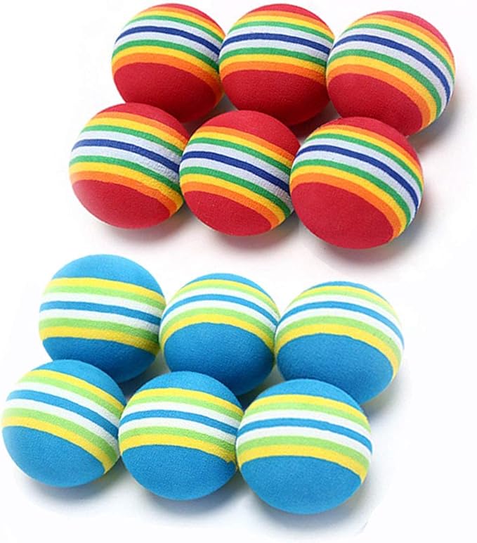 12 Pack 2 Color Rainbow Cat Toy Balls Soft EVA Foam Interactive Indoor Kittens Favorite Toys 1.38" Dia. Small Dogs Puppies Toy Balls Bulk Activity Chase Quiet Play Sponge Ball-PurrikoPets