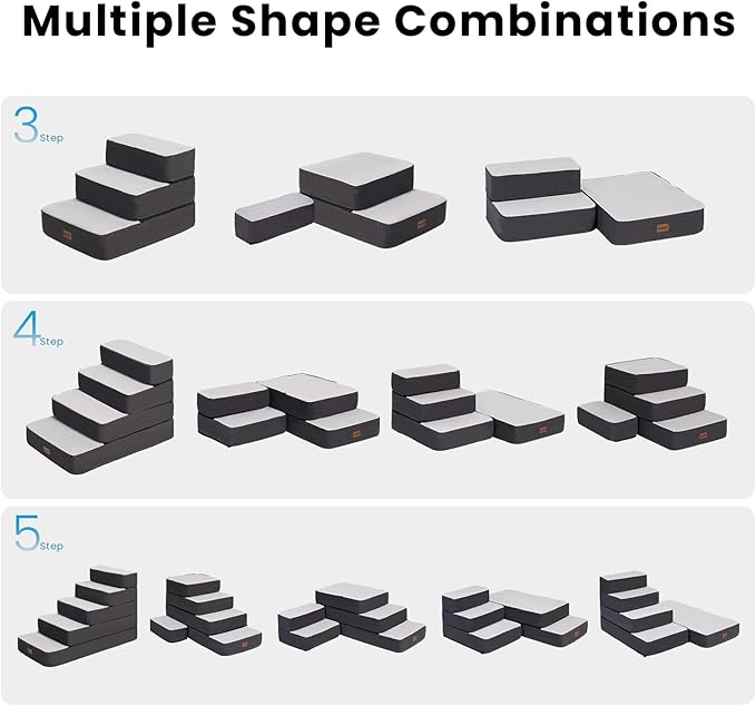 4-Step Adjustable Dog Stairs for Beds, Dog Steps for Small Dogs and Cats, Foldable Pet Stairs for Bed Climbing, Non-Slip Pet Step Indoor, Grey-PurrikoPets