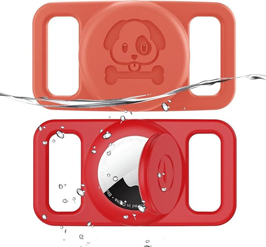 2 Pack Waterproof AirTag Dog Collar Holder Compatible with Apple AirTag, Silicone Hidden Loop Holder for Airtag Tracker, Anti-Lost Dog Collar Air Tag Accessories(Red-Orange)-PurrikoPets