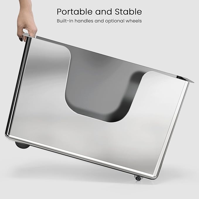 Enclosed Stainless Steel Cat Litter Box 13.8” High Sides, Extra Large Litter Box for Big Cats, XL Metal Kitty Litter Pan Pet Toilet with Wheels for Easy Mobility, Anti-Leakage, Non-Sticky, Easy Clean-PurrikoPets