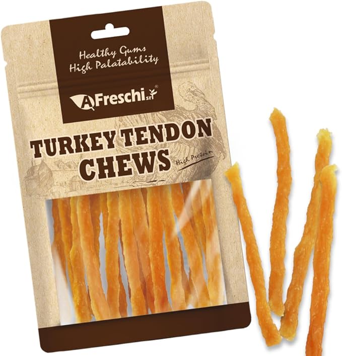 Afreschi Soft Turkey Tendon Strip 3.5 oz, Dog Treats for Soft Series, All Natural Human Grade Dog Treat, Suitable for Training chew, USA-Sourced Turkey Tendon, Rawhide Alternative, Soft Stick-PurrikoPets