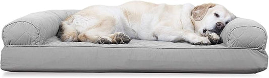 Furhaven Cooling Gel Dog Bed for Large Dogs w/ Removable Bolsters & Washable Cover, For Dogs Up to 95 lbs - Quilted Sofa - Silver Gray, Jumbo/XL-PurrikoPets