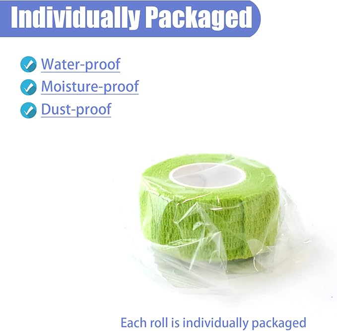 9 Pack 1" x 5 Yards Self Adhesive Bandage Wrap Self Stick Wrap for Ankle, Wrist, Finger, Sports, Breathable Cohesive Vet Tape for Pets (Grass Green)-PurrikoPets