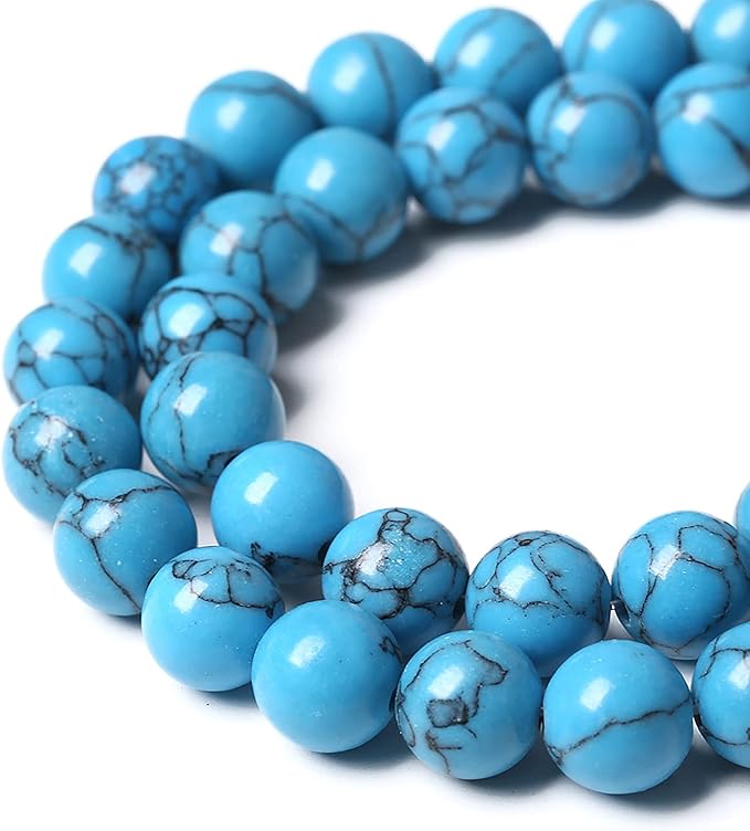 38PCS 10mm Natural Stone Beads Blue Turquoise Round Loose Gemstone Beads for Jewelry Making DIY Bracelet Necklace 15 Inch,Energy Stone Healing Power