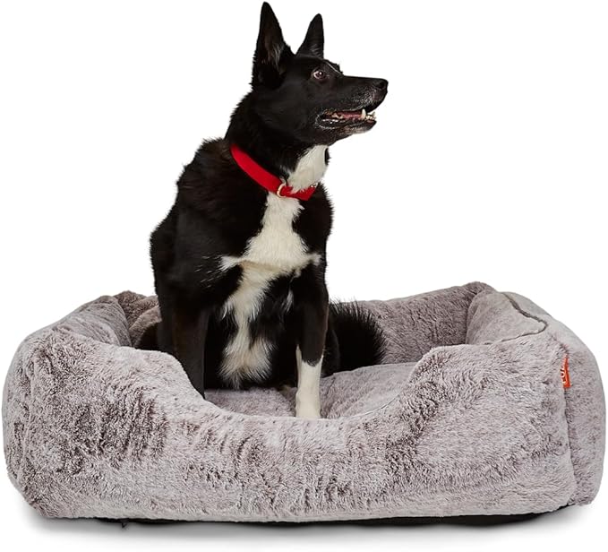 FUZI Luxury Aesthetic Dog Bed for Medium Dogs with Washable Cover, Pet Couch, Pet Bed with Sides, Non-Slip Bottom, Soft and Durable Calming Dog Bed, Faux Rabbit Fur, Medium 31.75x23.6x9.5 Light Grey-PurrikoPets