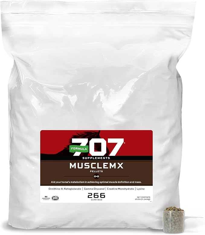 Formula 707 MuscleMx Equine Supplement, 25lb Refill Bag – Conditioning Support and Muscle Builder for Horses with Lysine, Gamma Oryzanol, Creatine & OKG-PurrikoPets