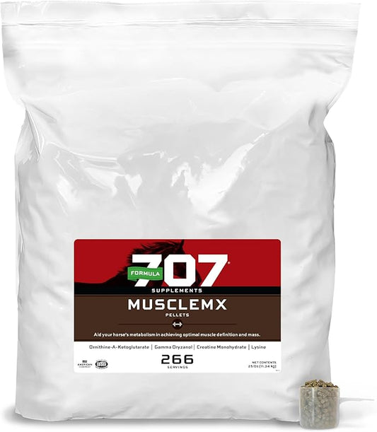 Formula 707 MuscleMx Equine Supplement, 25lb Refill Bag – Conditioning Support and Muscle Builder for Horses with Lysine, Gamma Oryzanol, Creatine & OKG-PurrikoPets