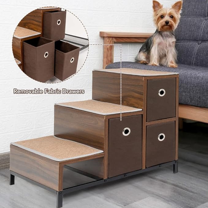 Dog Window Perch, Pet Bunk Bed with Multi-Level Platform, Non-Slip Cat Window Perch with Stroage Drawers, Dog Perch to Look Out Window, Wooden Steps for Small, Large Sized Dogs and Cats-PurrikoPets