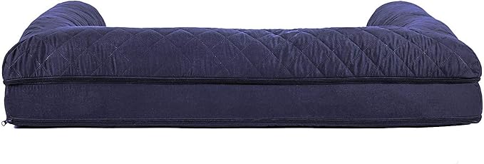 Furhaven Cooling Gel Dog Bed for Large Dogs w/ Removable Bolsters & Washable Cover, For Dogs Up to 95 lbs - Quilted Sofa - Navy (Blue), Jumbo/XL-PurrikoPets