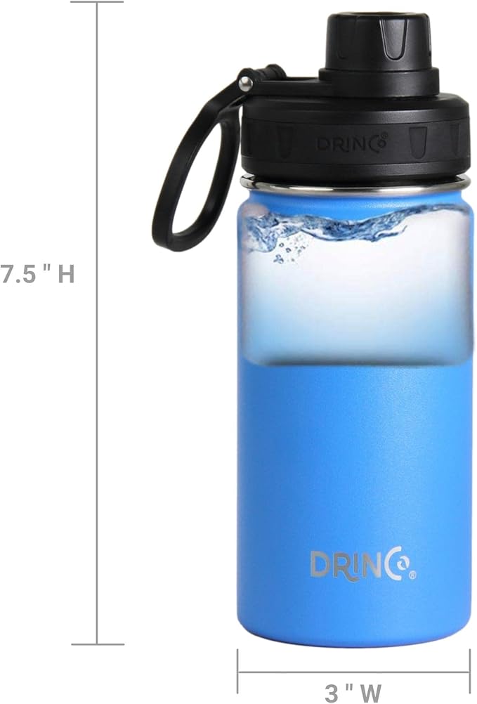 DRINCO Stainless Steel Water Bottle Spout Lid Vacuum Insulated Double Wall Water Bottle Wide Mouth (40oz 32oz 22oz 18oz 14oz) Leak Proof Keeps Cold or Hot (14 oz, 14oz Royal Blue)-PurrikoPets