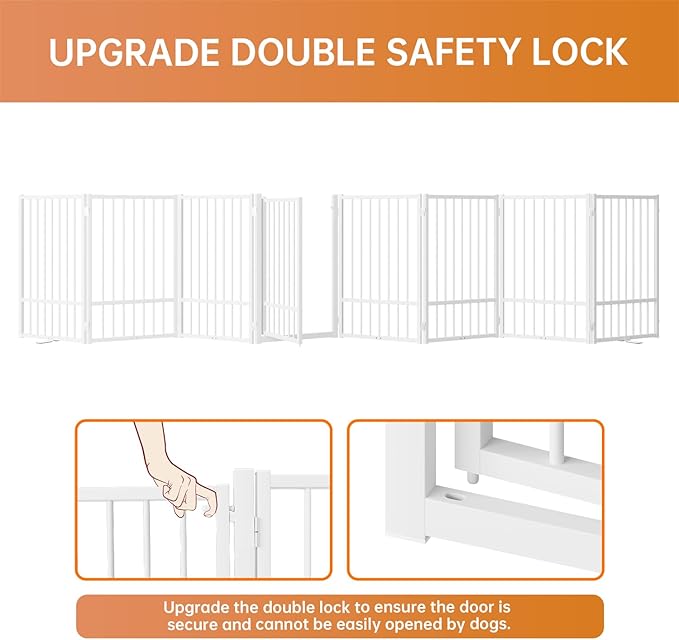 Full Metal Freestanding Dog Gate with Door, 32''Height Foldable Pet Dog Fence for Indoor & Outdoor, 8 Panels Extra Wide Free Standing TallDog Gates for Doorways,House,Stairs,Porch,Deck,Yard-PurrikoPets