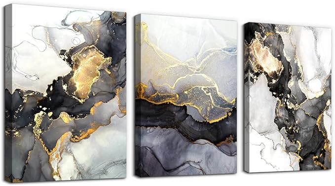 AHUASJART Abstract Canvas Wall Art For Living Room Boho Decor Bedroom Fashion Decors Office Ink Paintings 3 Pcs Framed Pictures Artwork Bathroom Home 16x24''-PurrikoPets