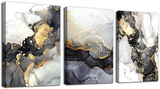 AHUASJART Abstract Canvas Wall Art For Living Room Boho Decor Bedroom Fashion Decors Office Ink Paintings 3 Pcs Framed Pictures Artwork Bathroom Home 16x24''-PurrikoPets