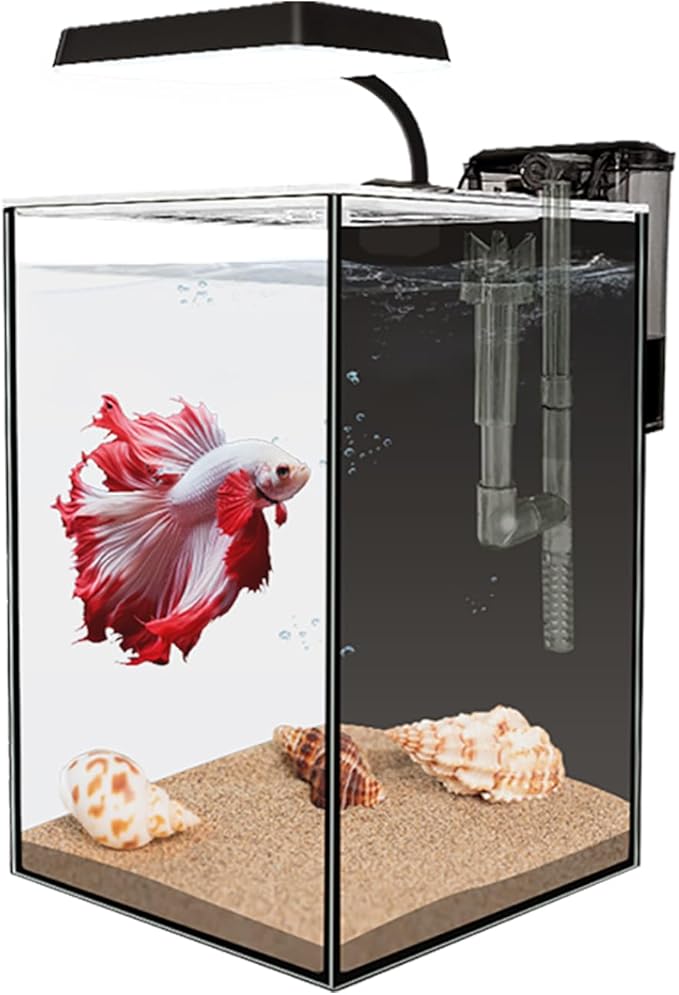 Glass Betta Aquarium Starter Kits 1.5 Gallon Small Fish Tank, Betta Fish Tank with LED Light, Power Filter, Black. 4mm Glass-PurrikoPets