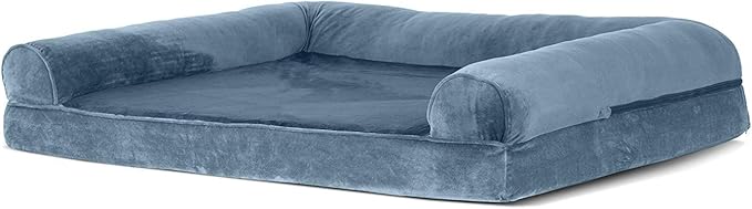 Furhaven Orthopedic Dog Bed for Large Dogs w/ Removable Bolsters & Washable Cover, For Dogs Up to 95 lbs - Faux Fur & Velvet Sofa - Harbor Blue, Jumbo/XL-PurrikoPets