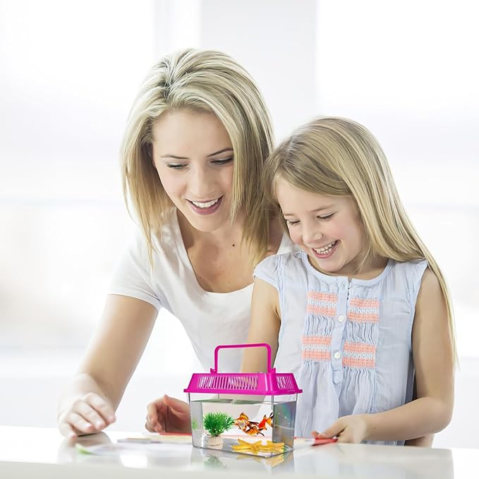 4pcs Portable Handheld Fish Tank Lightweight Aquarium for Turtle Goldfish and Hamster Transparent Container with Creative Design for Easy Feeding and Cleaning-PurrikoPets