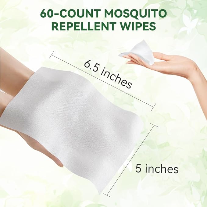 60 PCS Mosquito Repellent Wipes, Individually Wrapped Insect Repellent Wipes Made of Natural Plant-Based Essential Oils, Safe & Effective Insect Protection Perfect for Outdoor Activities, Long-Lasting-PurrikoPets