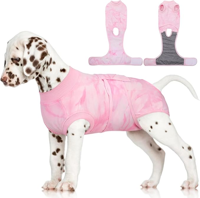 FUAMEY Recovery Suit for Dogs After Surgery,Soft Breathable Dog Bodysuit E-Collar & Cone Alternative Surgical Suit,Male Female Dog Neuter Spay Suits Anti Licking Wounds Onesie Pink Tie Dye S-PurrikoPets