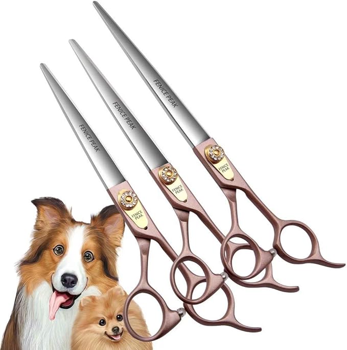Fenice Peak 7.5'' Dog Straight Scissors for Grooming 440C Stainless Steel Rose Gold Professional Pet Trimming Scissors Sharp Blades Cutting for Dogs and Cats Shears-PurrikoPets
