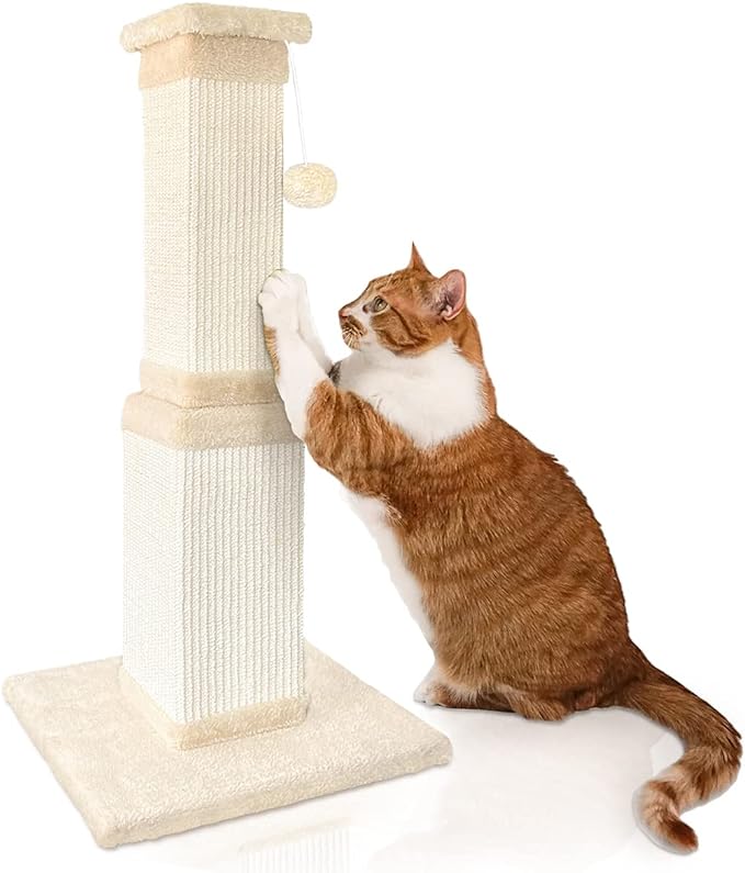 AGYM Cat Scratching Post, 32 Inch Cat Scratching Post for Large Cats, Scratching Posts for Indoor Cats Adults, Cat Scratch Post with Nature Sisal, Beige-PurrikoPets