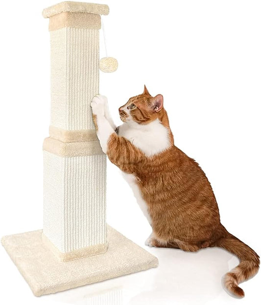 AGYM Cat Scratching Post, 32 Inch Cat Scratching Post for Large Cats, Scratching Posts for Indoor Cats Adults, Cat Scratch Post with Nature Sisal, Beige-PurrikoPets